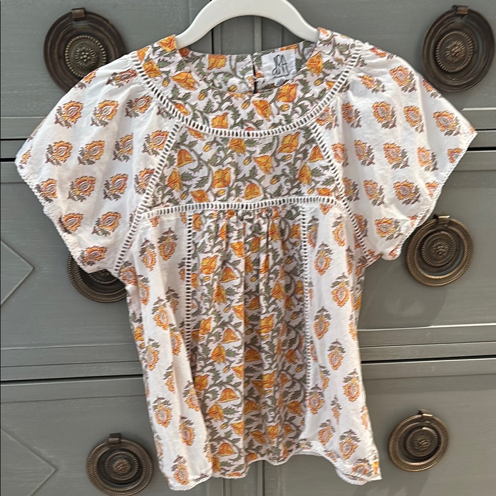 Floral White and Yellow/Orange Women's Top